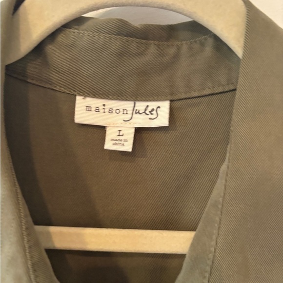Maison Jules Army Green 100% Tencel Utility-Pocket Shirt Dress Size Large - Picture 6 of 15